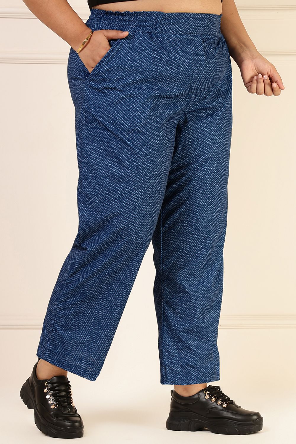 Buy Plus Size Dark Blue Textured Pants