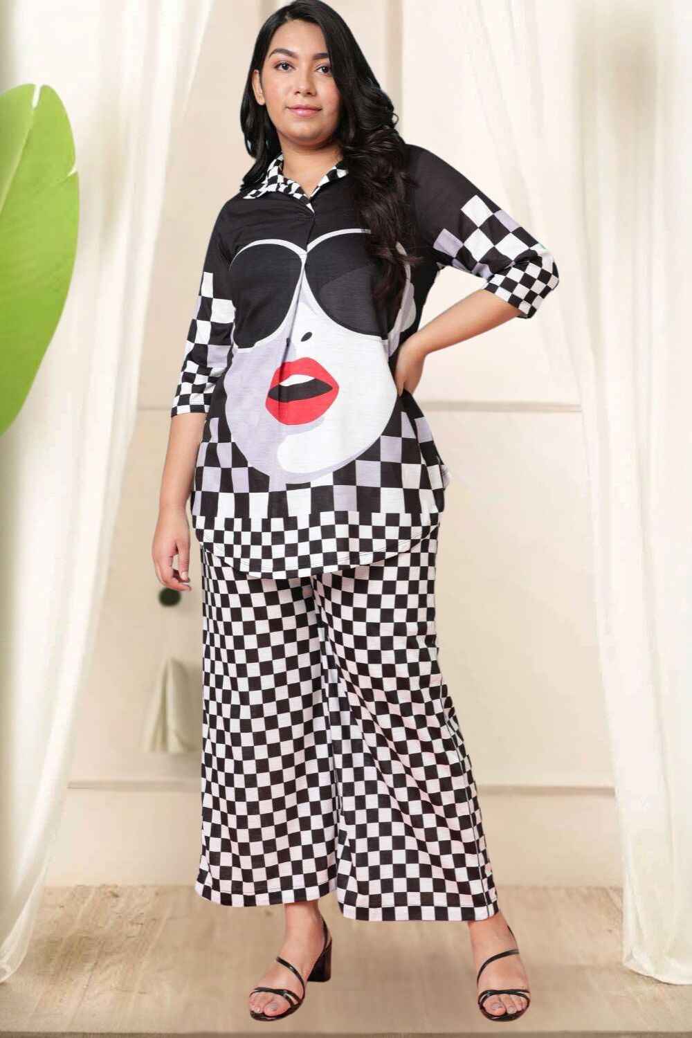 Plus Size Bold Face Checkered Coord Set