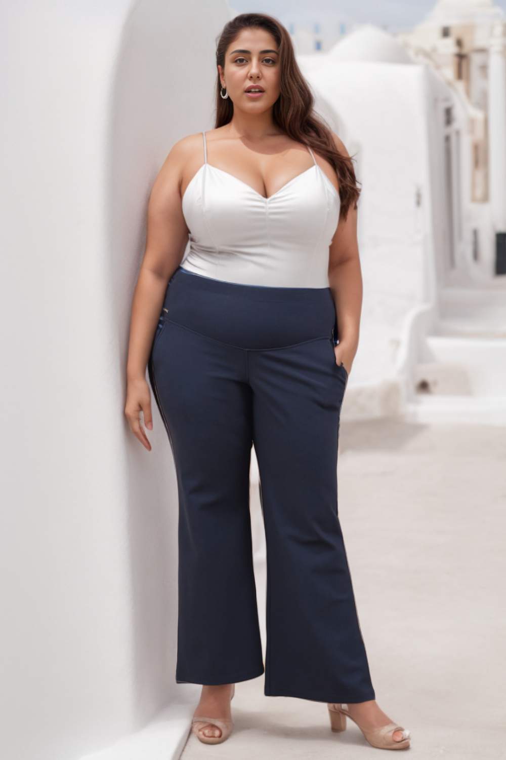 Buy CURVY FIT, Navy Blue Bell Bottom for Women