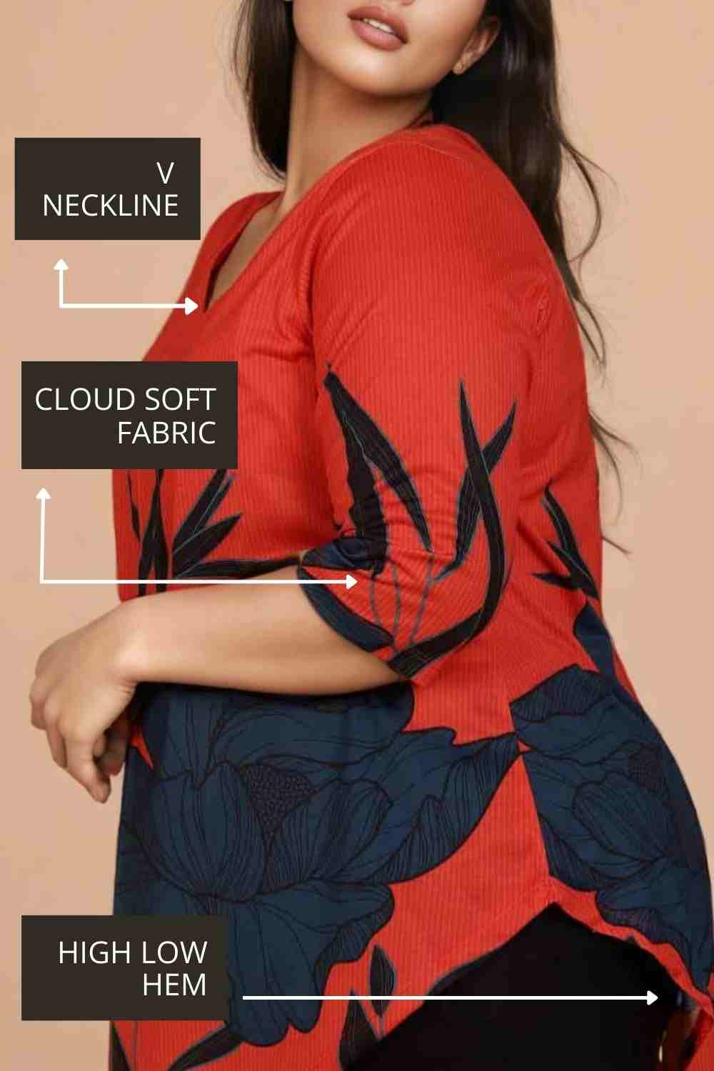 Buy Red Teal Print Plus Size Top