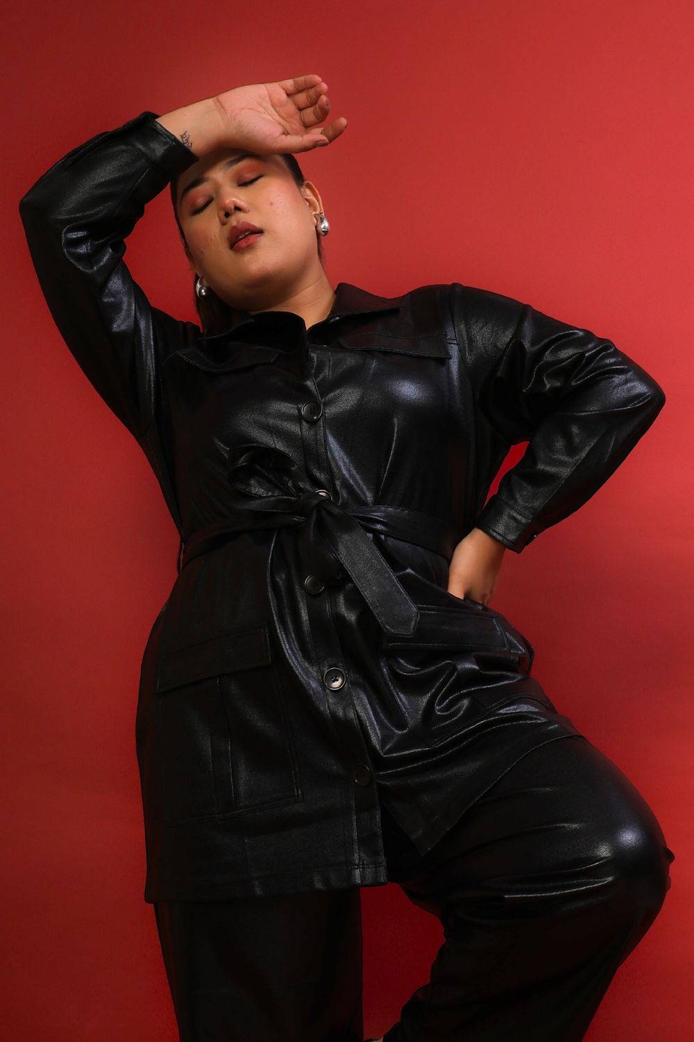 Plus Size Cruelty Free Black Leather Shacket