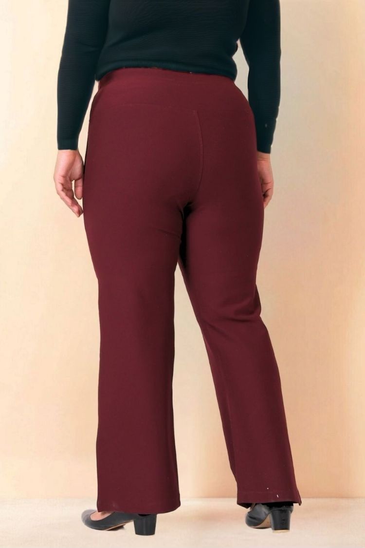Plus Size Wine Red Tummy Shaper Flare Pants