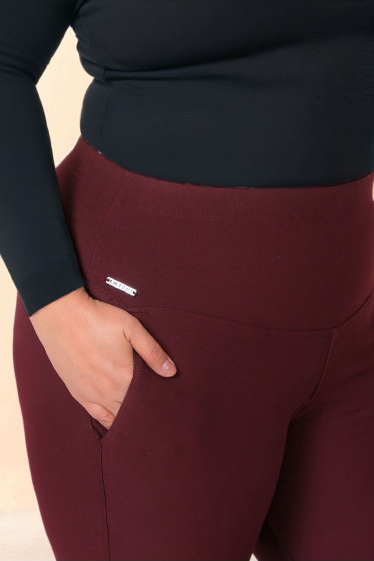 Plus Size Wine Red Tummy Shaper Flare Pants
