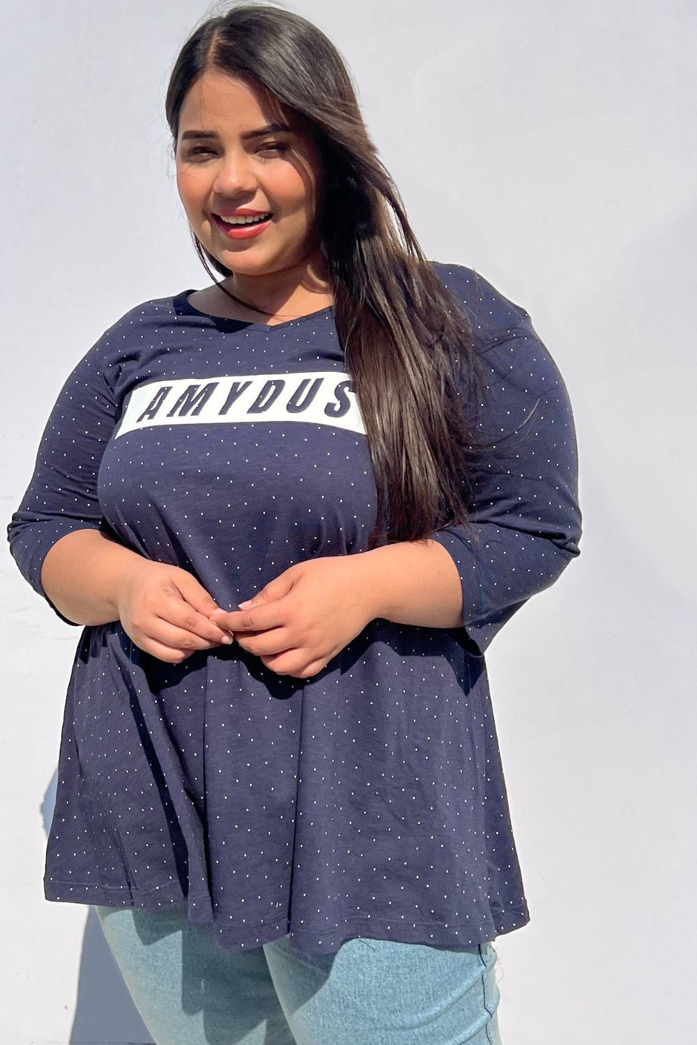 Plus Size Navy Polka Tshirt