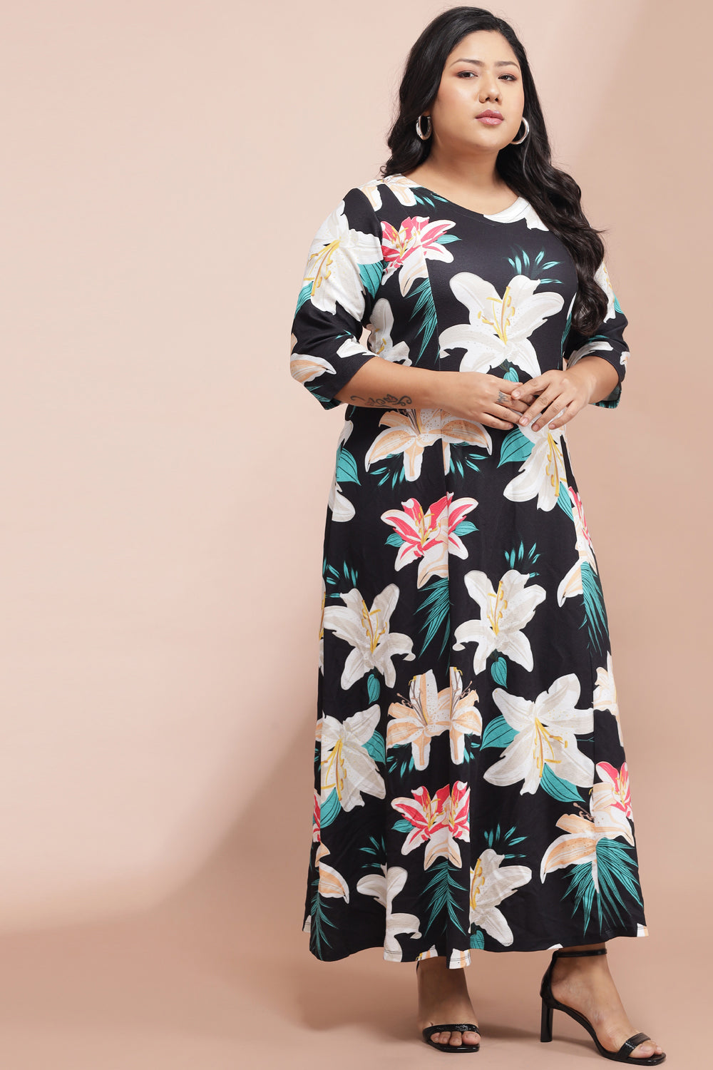 Black Madagascar Floral Printed Dress