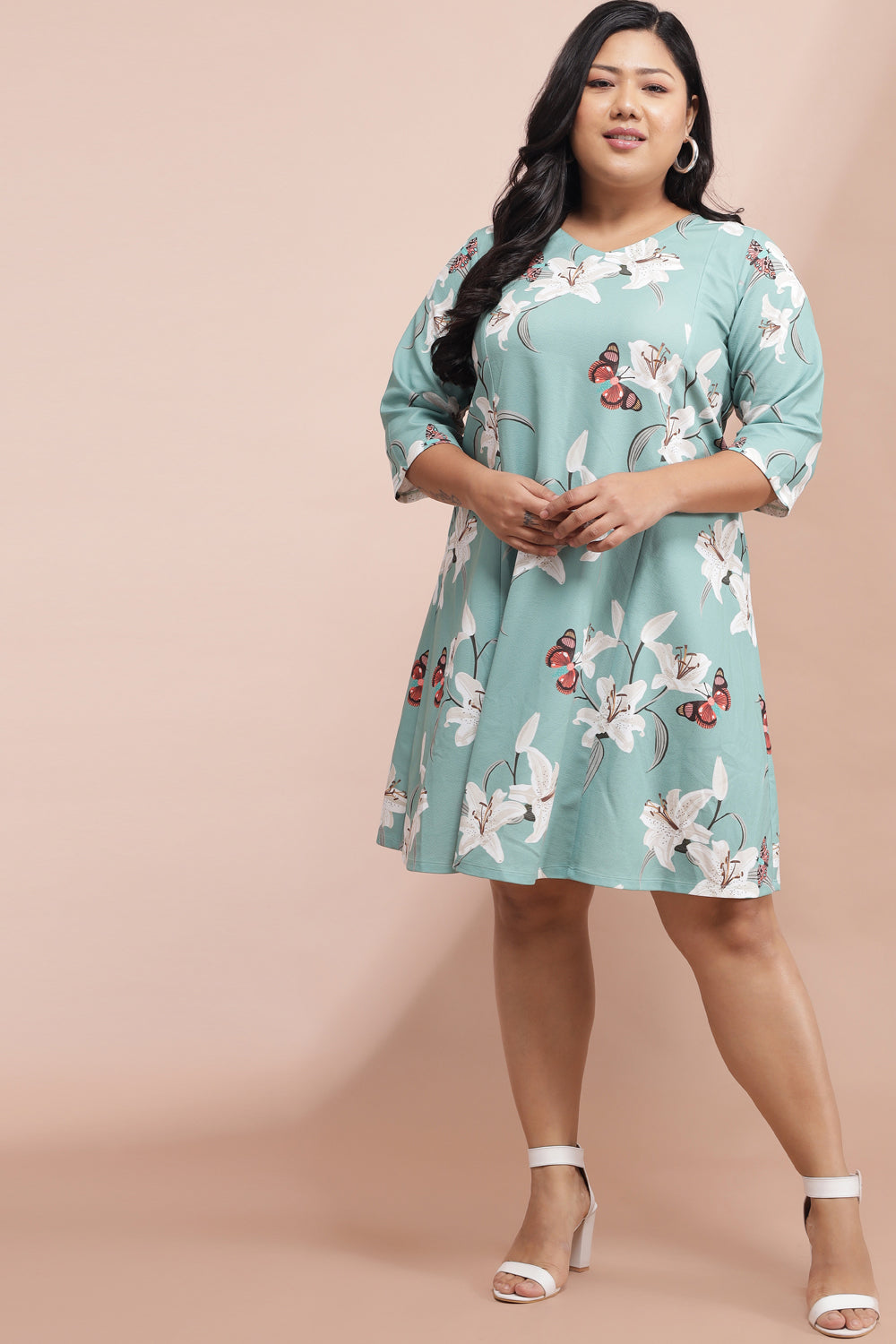 Green Lillies Butterfly Printed Dress for Women