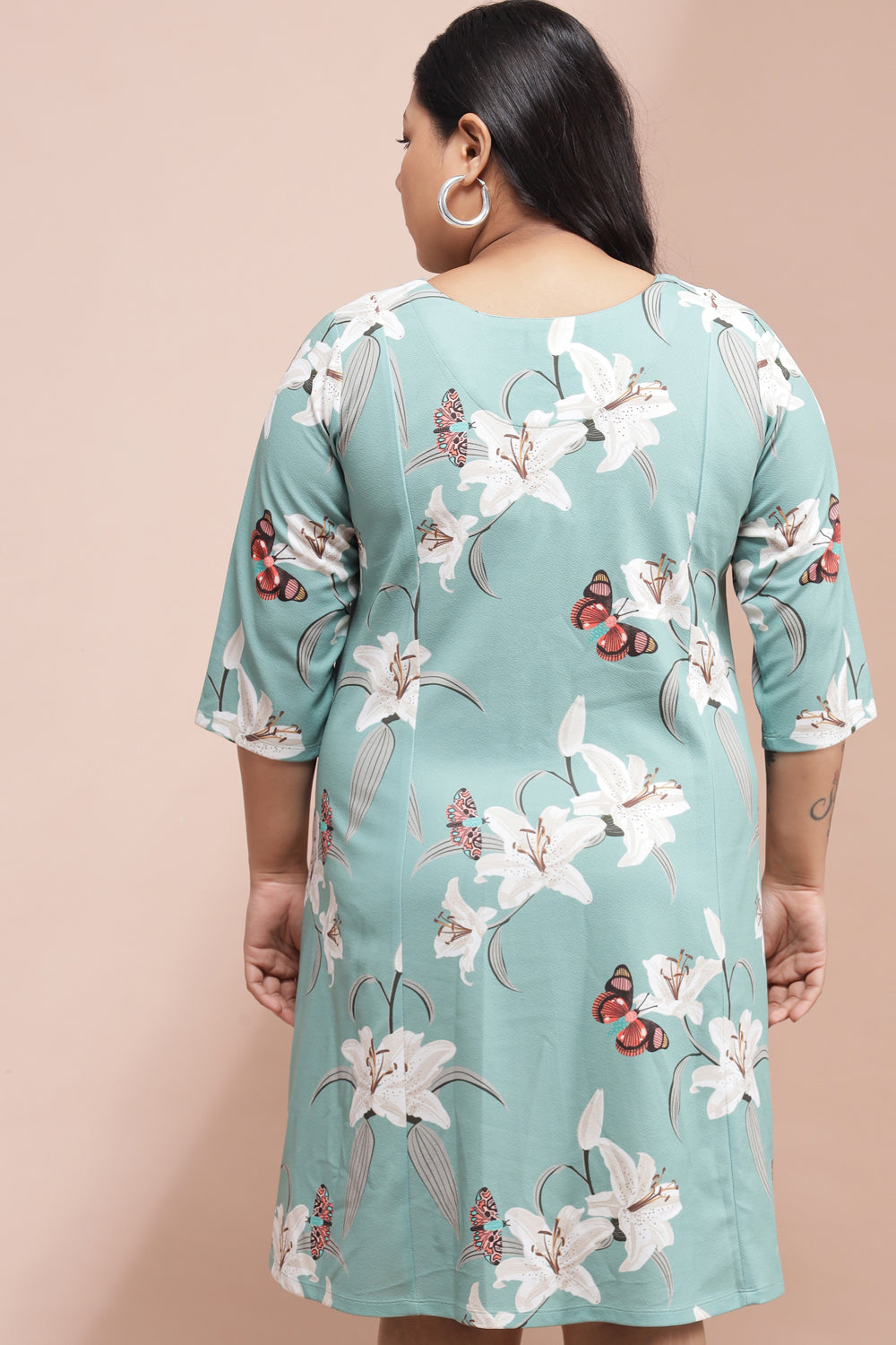 Comfortable Green Lillies Butterfly Printed Dress