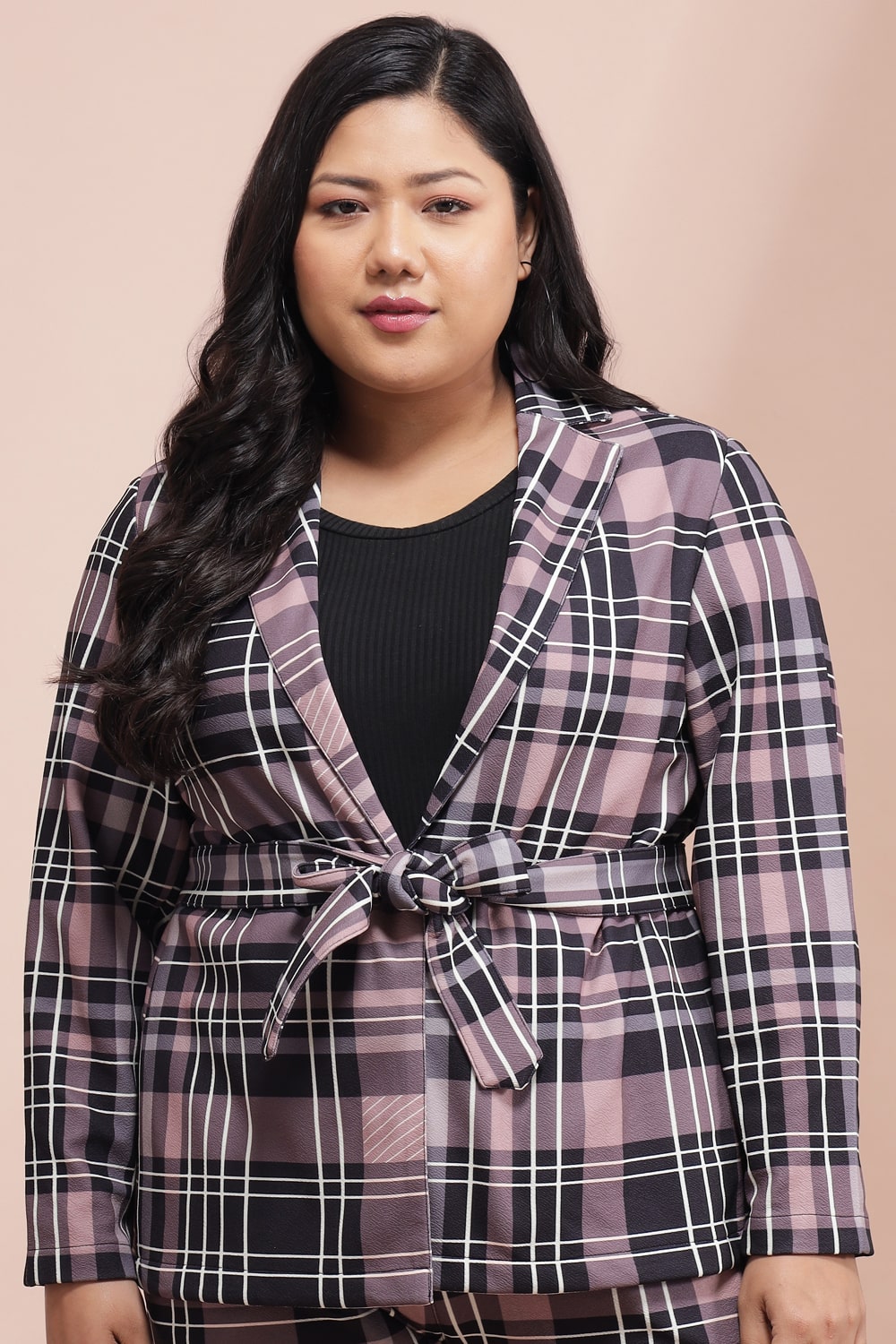 Buy Dusty Pink Black Checkered Blazer
