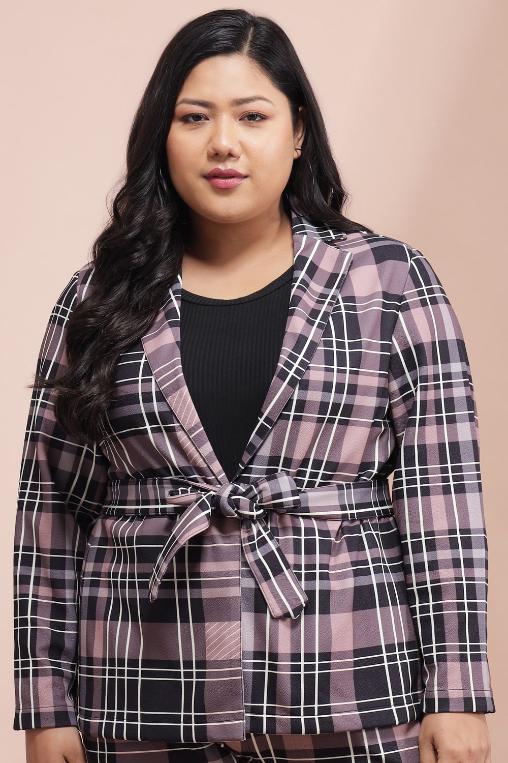 Dusty Pink Black Checkered Blazer