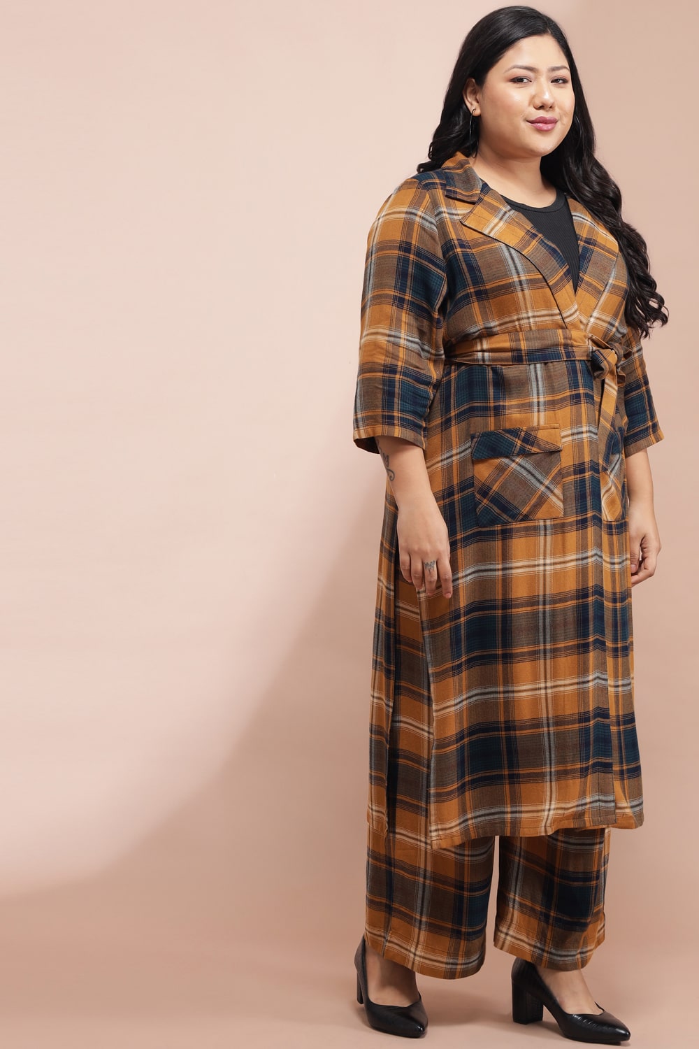 Plus Size Yellow Checkered Duster