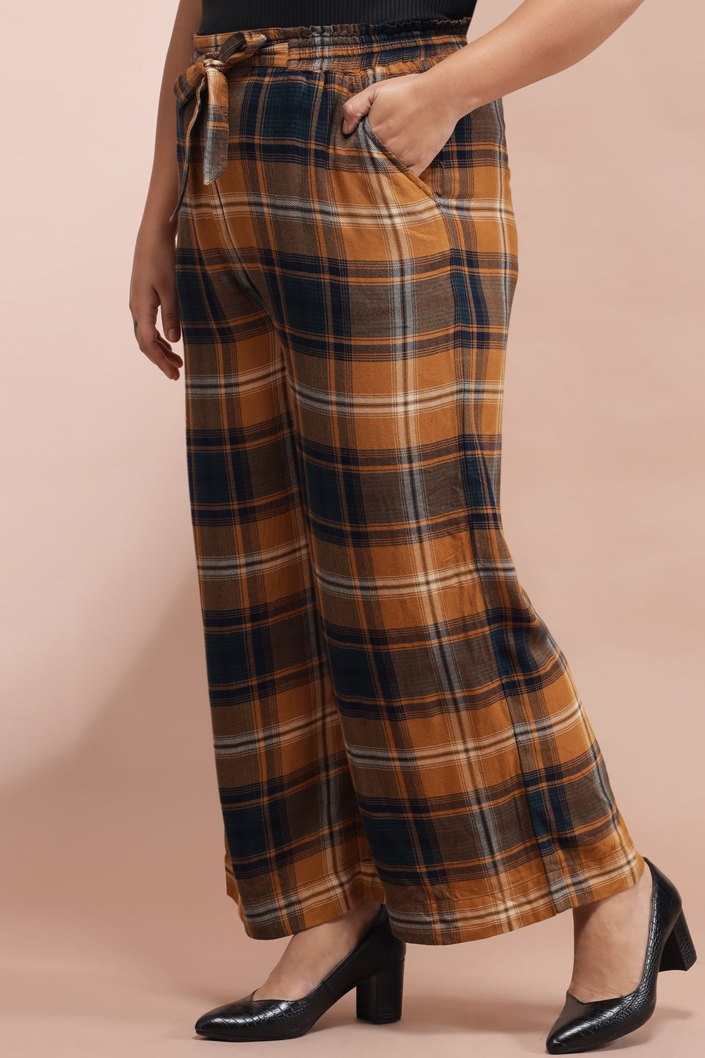 Yellow Checkered Pants for Women