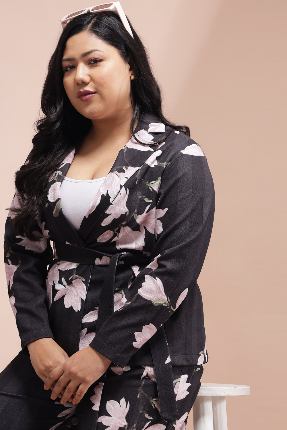 Comfortable Black Floral Striped Blazer
