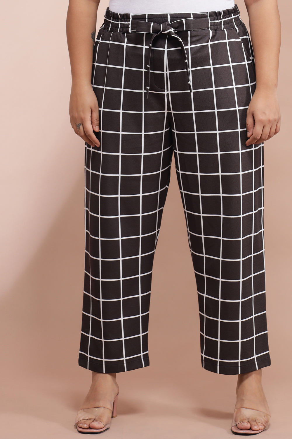 Amydus Black White Check Plus Size Pants