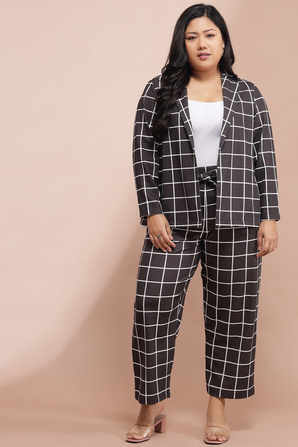 Amydus Black White Check Large Size Pants