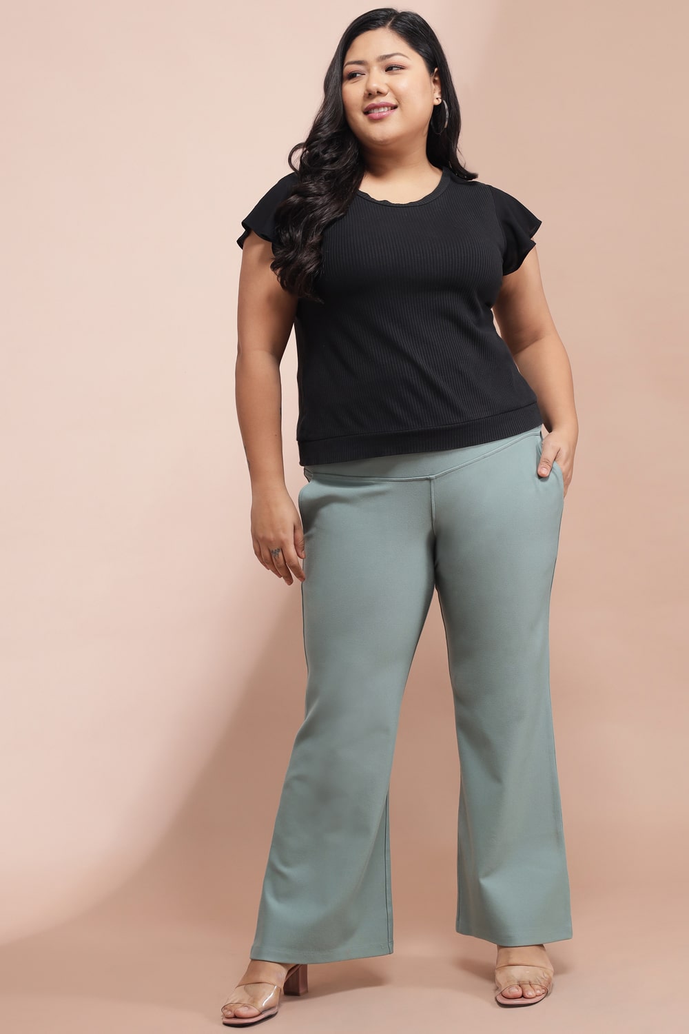 Plus Size Mint Green Tummy Shaper Bell Bottom Online in India