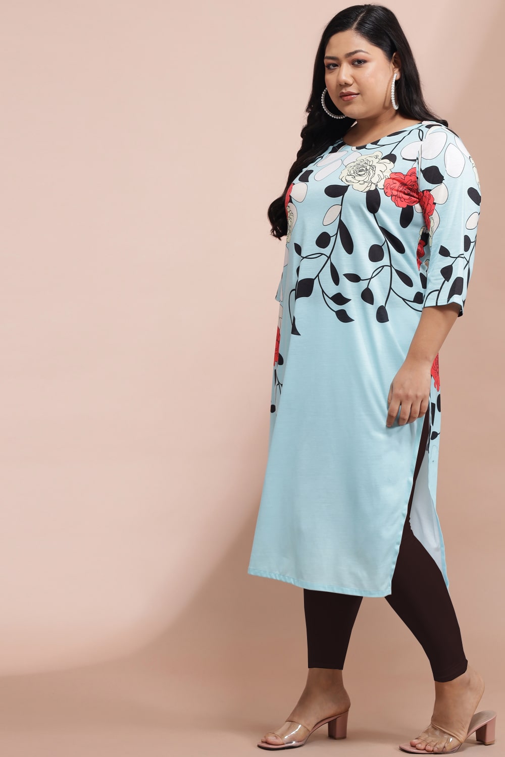Comfortable Powder Blue Floral Print Kurti
