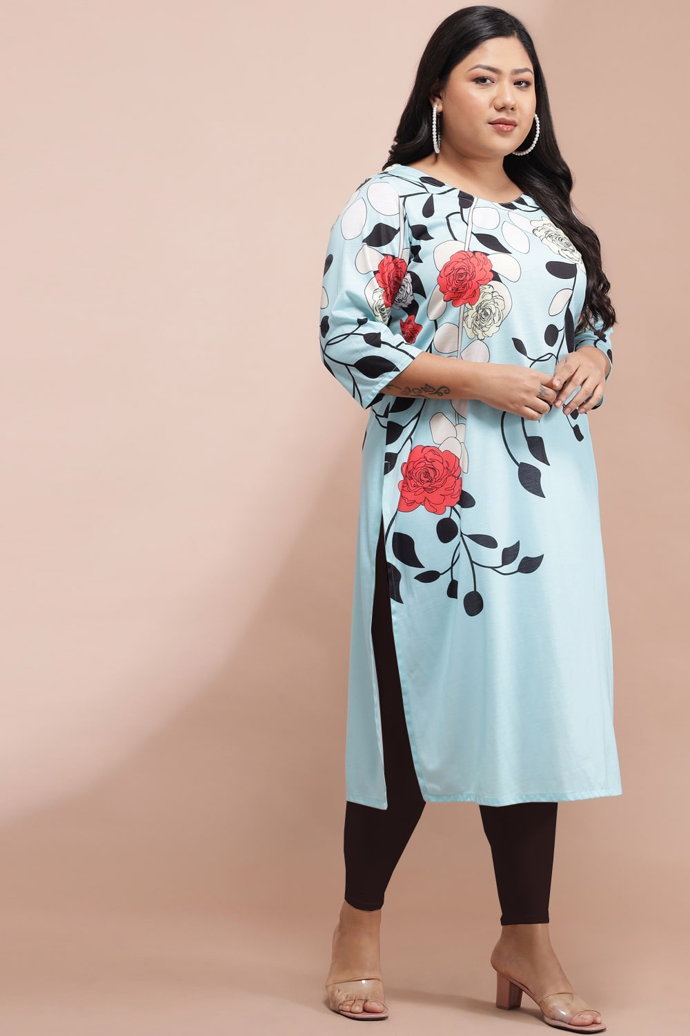Powder Blue Floral Print Kurti