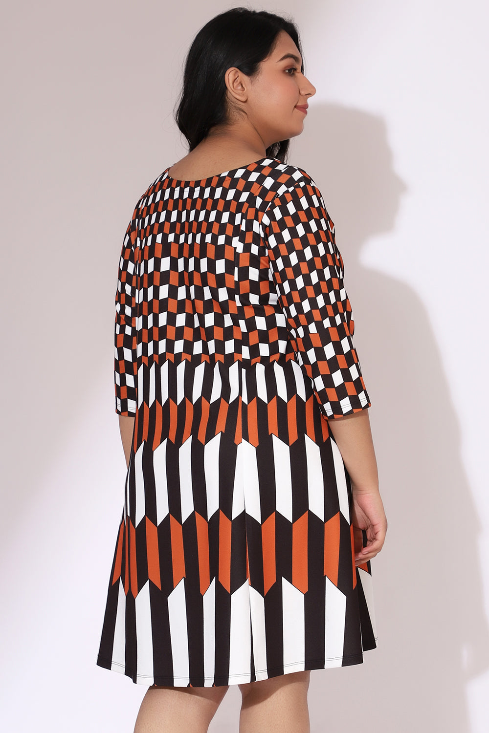 Buy Tan Black Chevron Play Printed Dress
