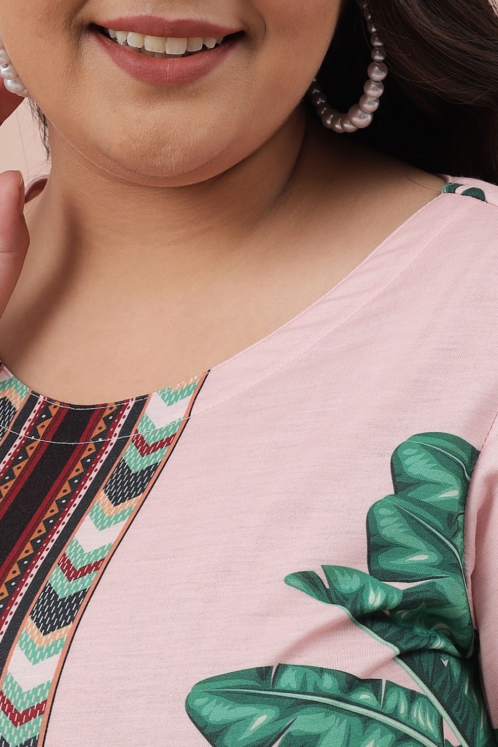 Plus Size Tropical Pink Printed Kurti