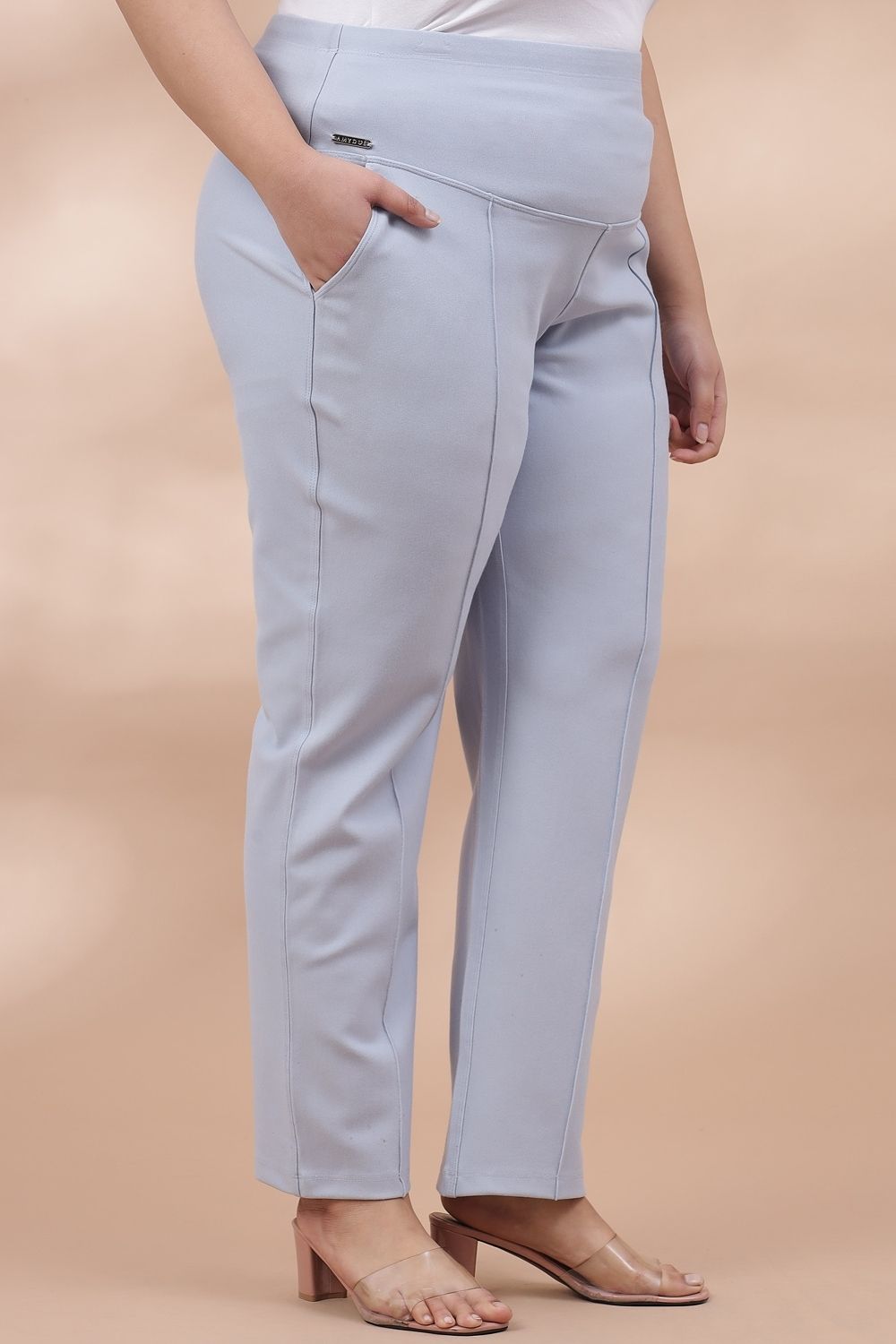 Comfortable Ice Blue Crease Seam Tummy Tucker Pants
