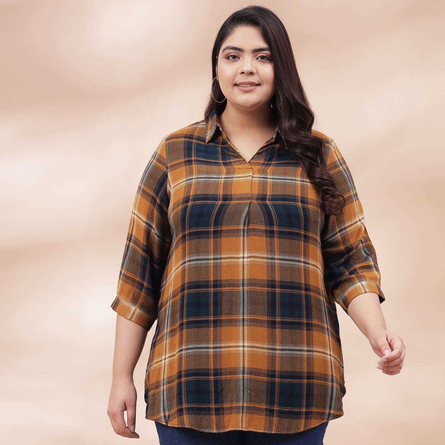 Yellow Check Centre Pleat Top