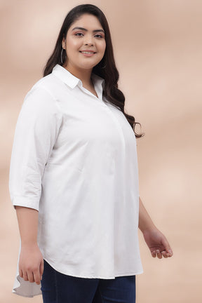 Women's Plus Size White Centre Pleat Shirt