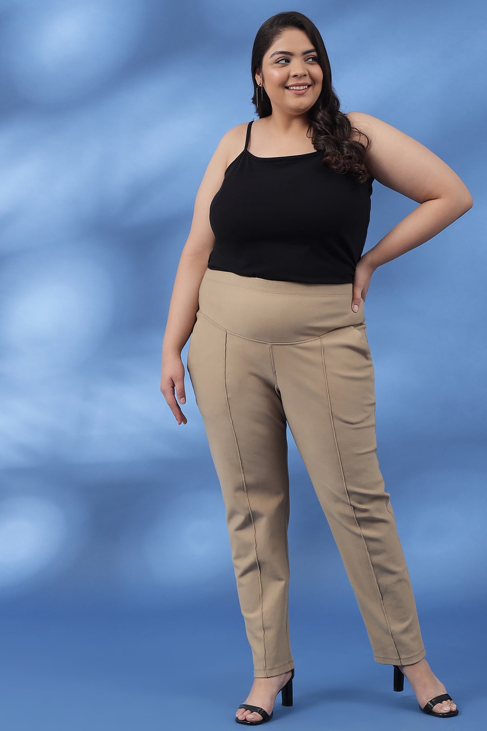 Plus Size Fawn Crease Seam Tummy Tucker Pants Online in India