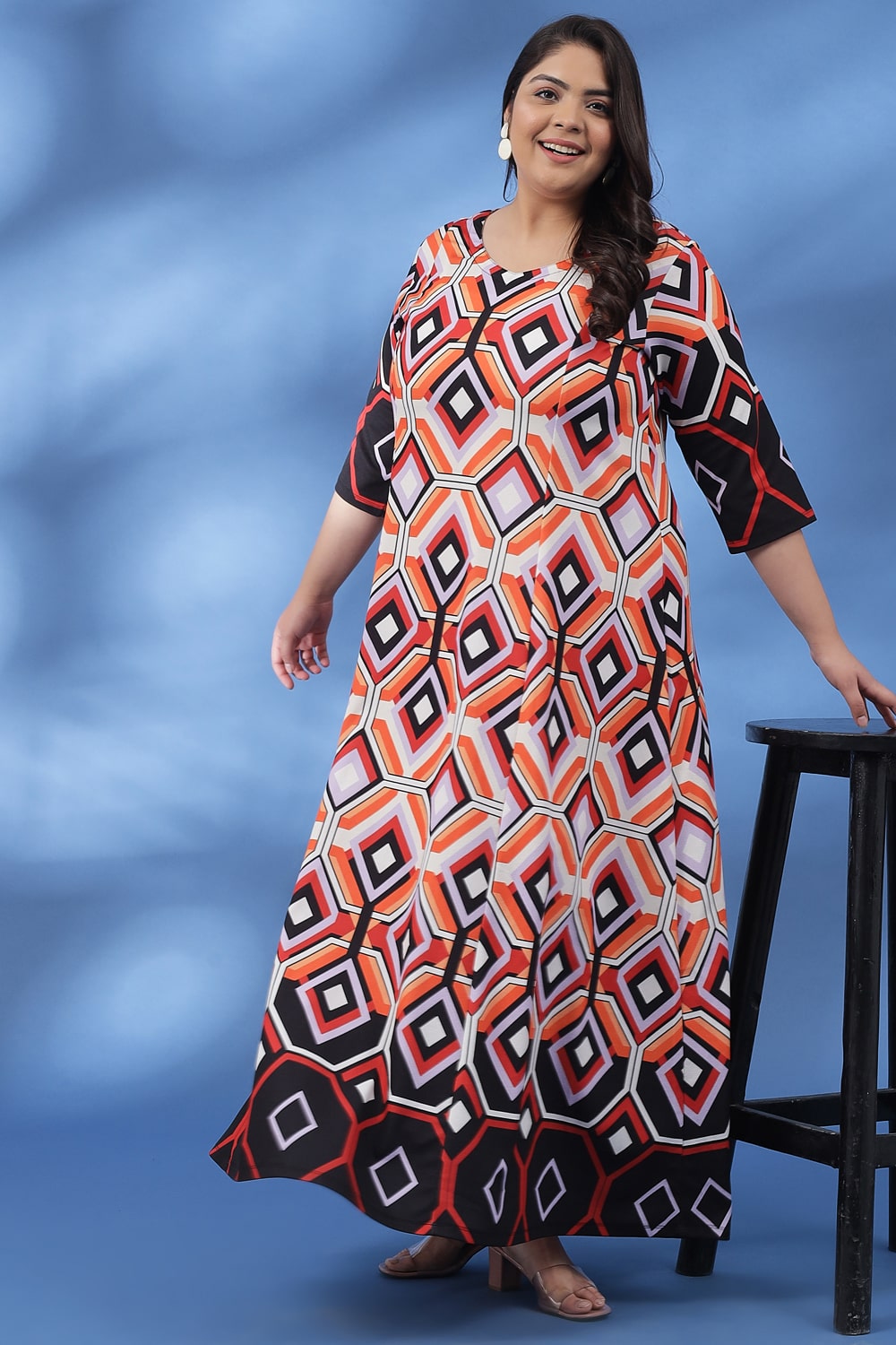 maxi dresses for plus size online india Plus Size Pop Jewel Long Printed Dress Online in India
