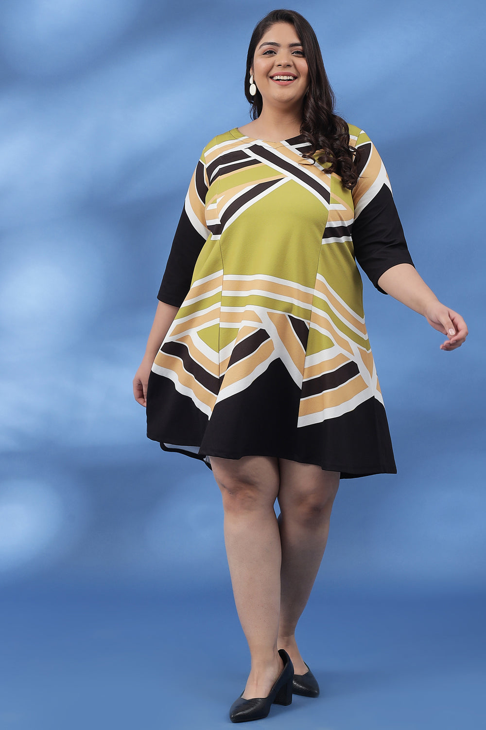 Twirling Lime Black Printed Dress