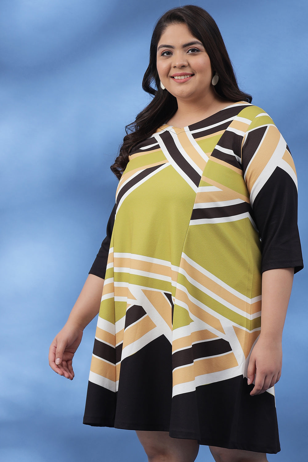 Twirling Lime Black Printed Dress