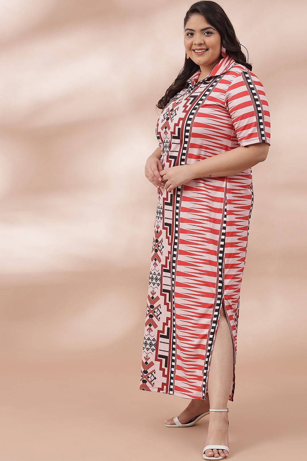 Plus Size Boho Ikkat Side Slit Long Dress