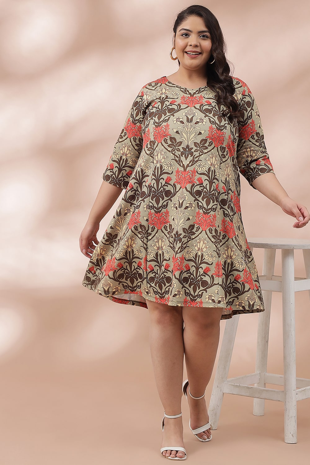 Ornate Green Printed Dress