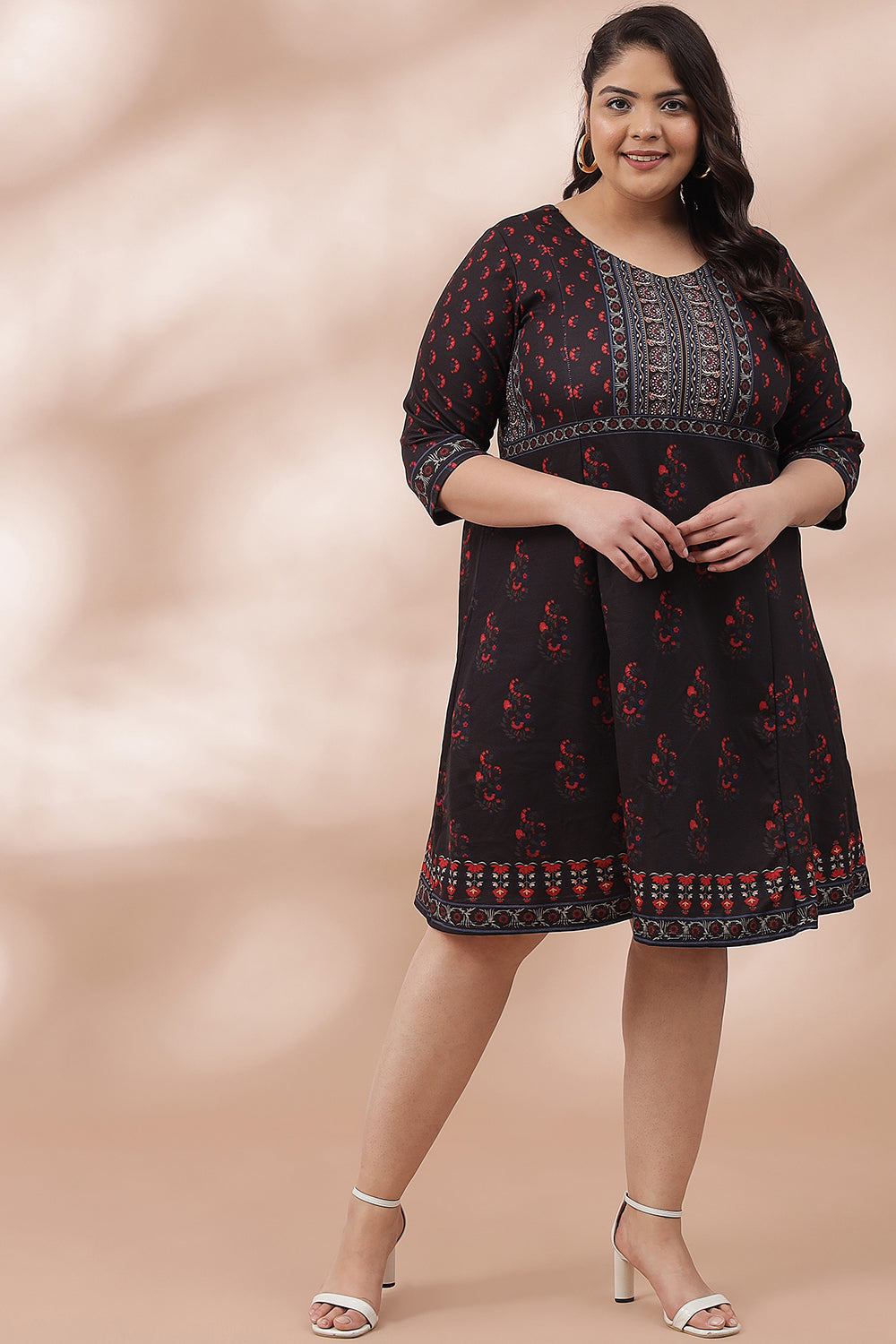 Plus Size Ornate Black Printed Dress