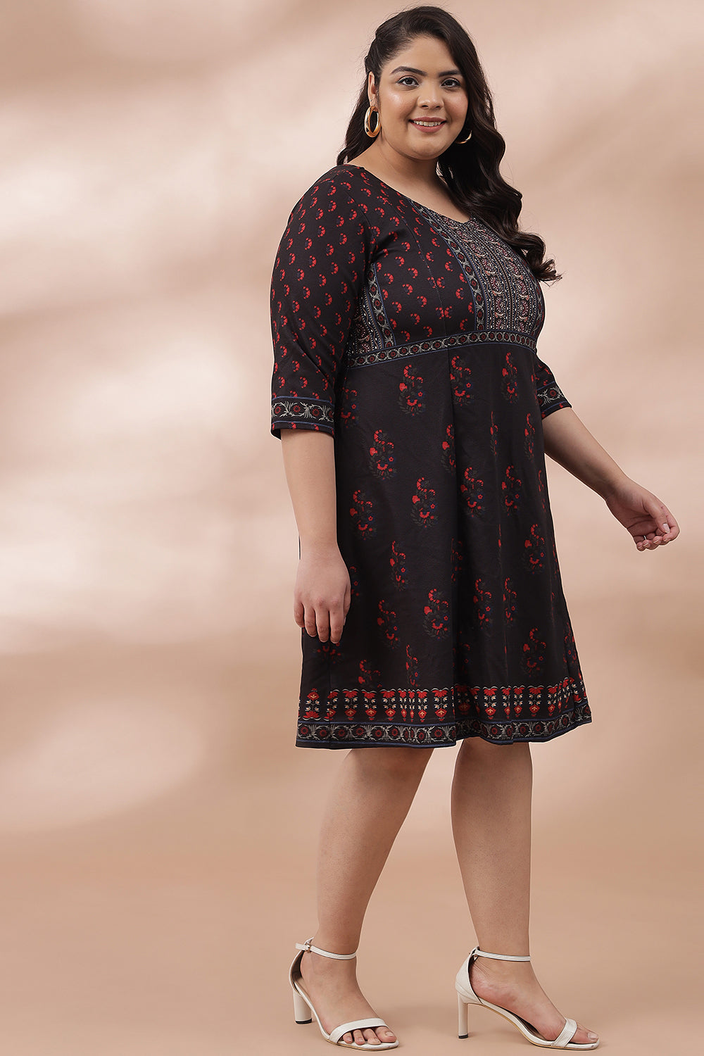 Ornate Black Printed Dress for Women