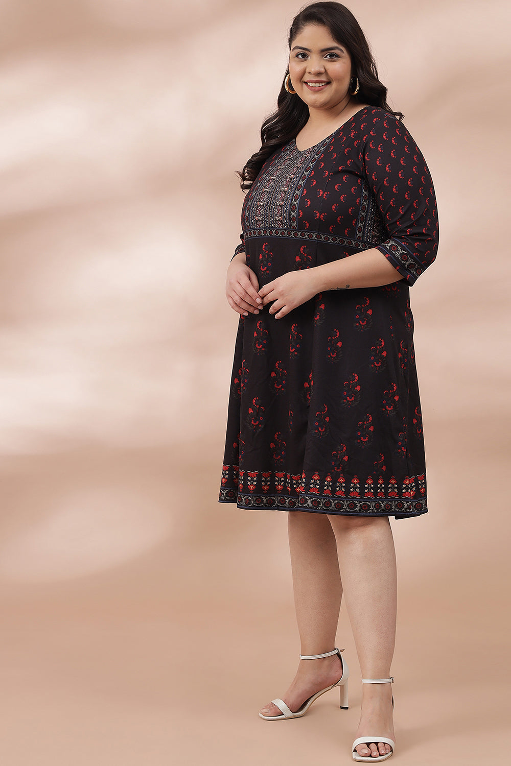 Comfortable Ornate Black Printed Dress