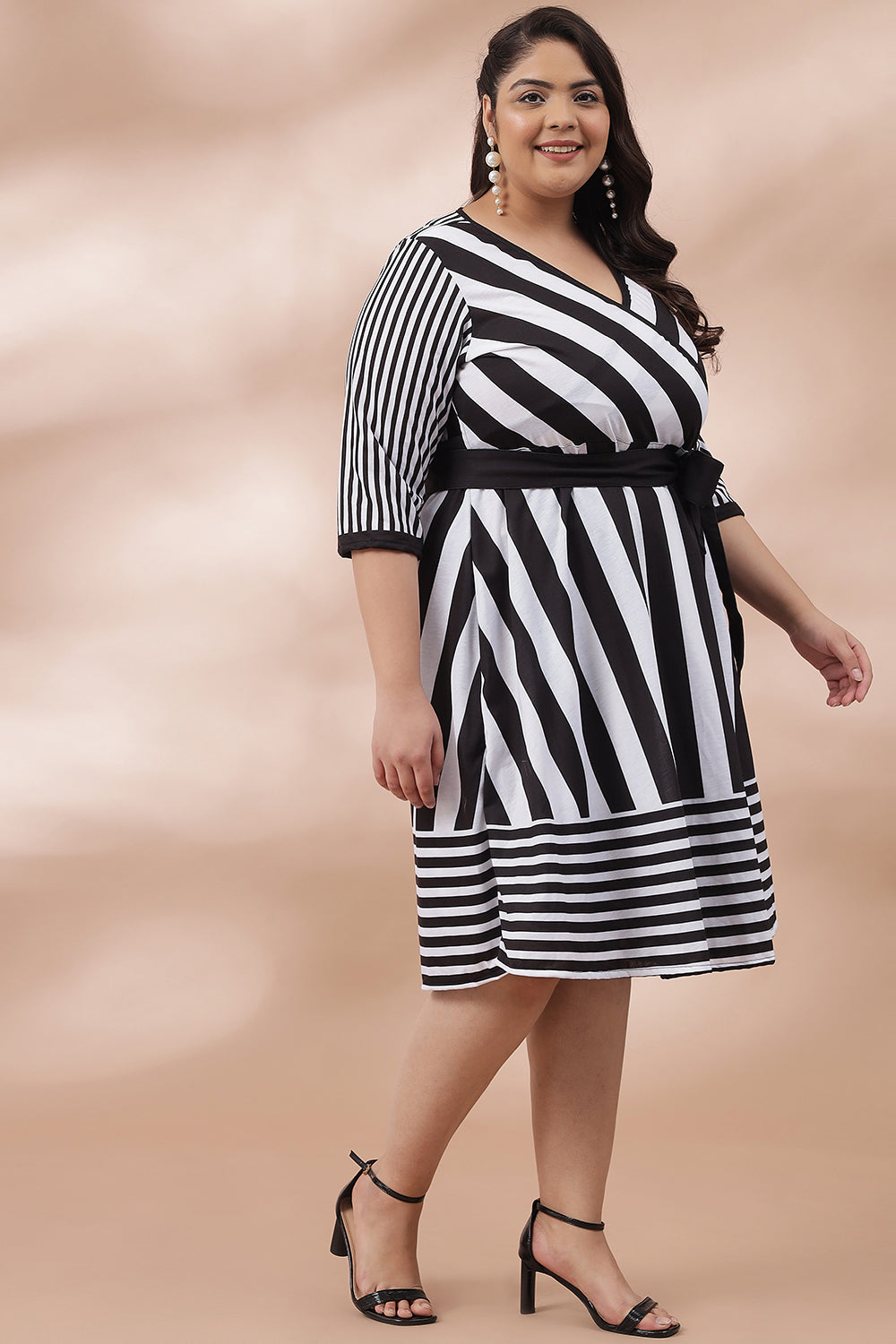 Plus Size Black Stripe Luxe True Wrap Dress