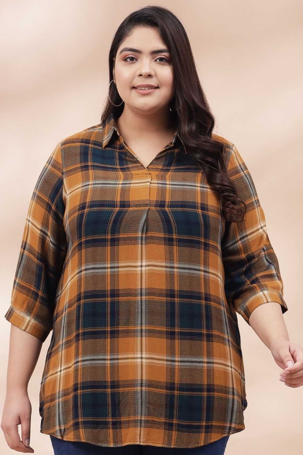 Yellow Check Centre Pleat Top