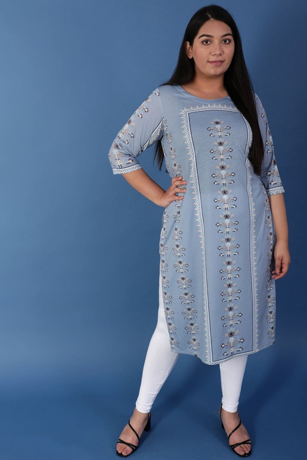 Spring Blue Ethnic Printed Kurti