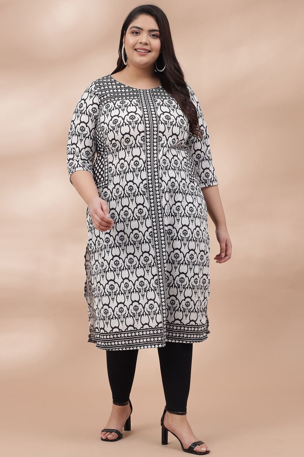 Monochrome Ethnic Printed Kurta