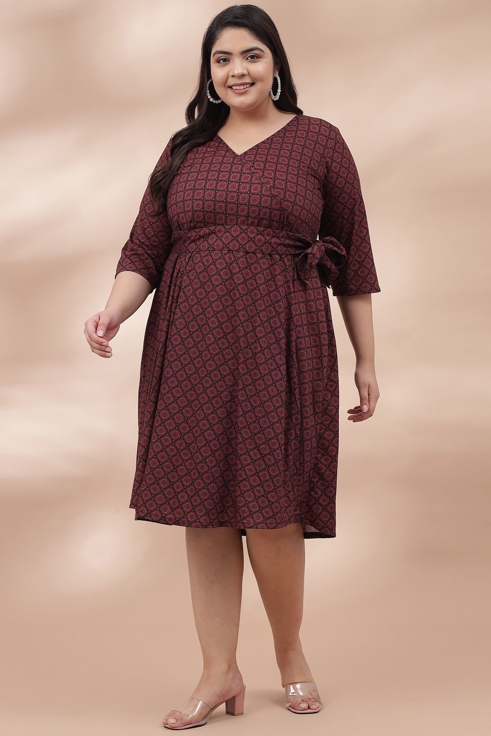 Buy Maroon Printed True Wrap Dress
