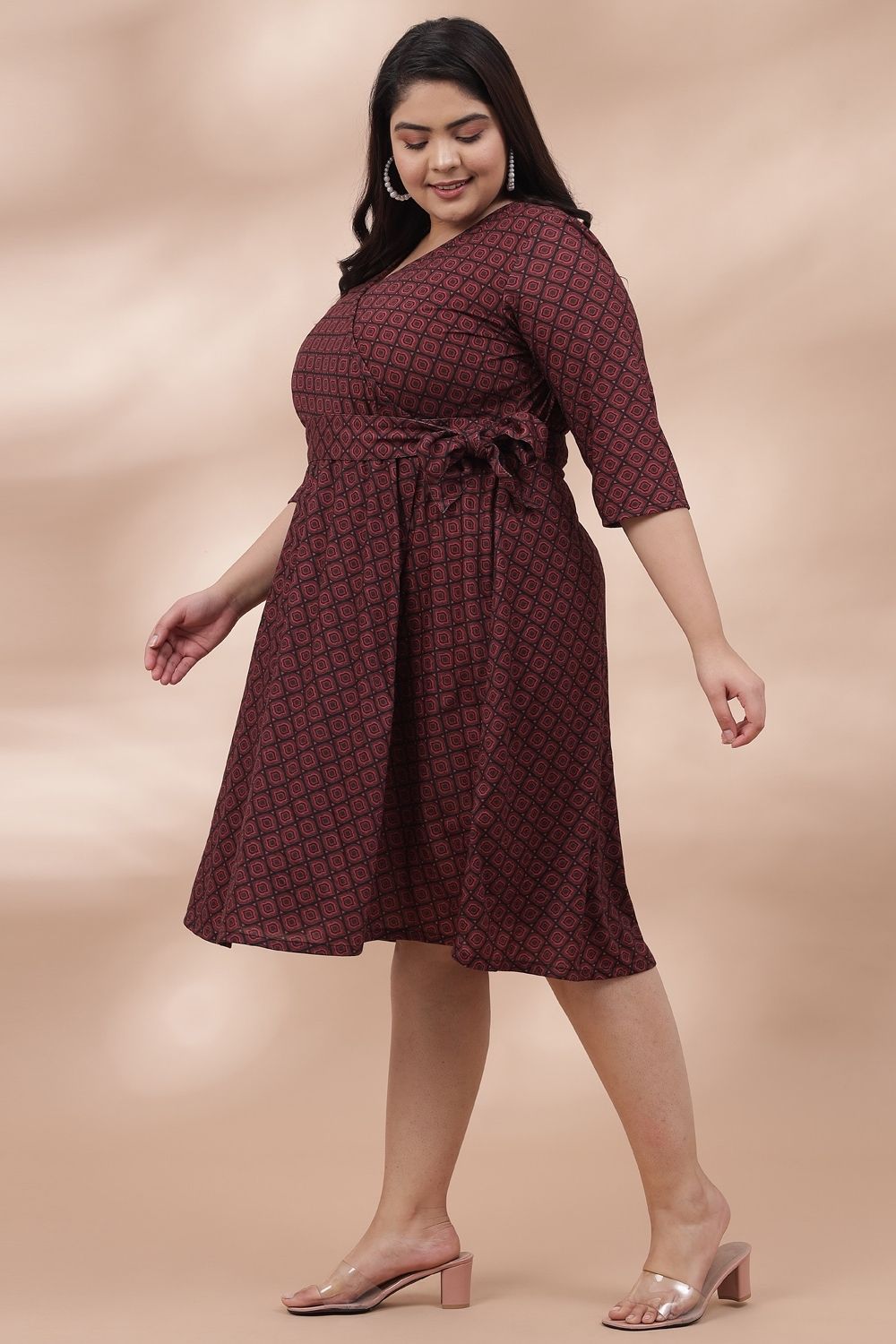 Maroon Printed True Wrap Dress for Women