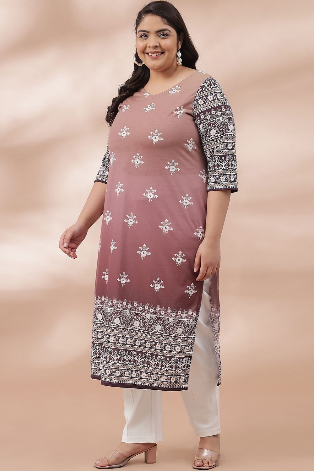 Pink Ombre Ethnic Printed Kurta