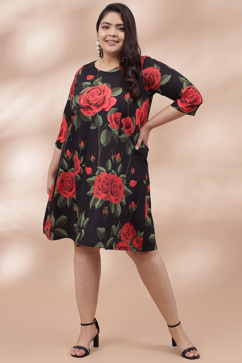 Plus Size Midnight Roses Printed Dress