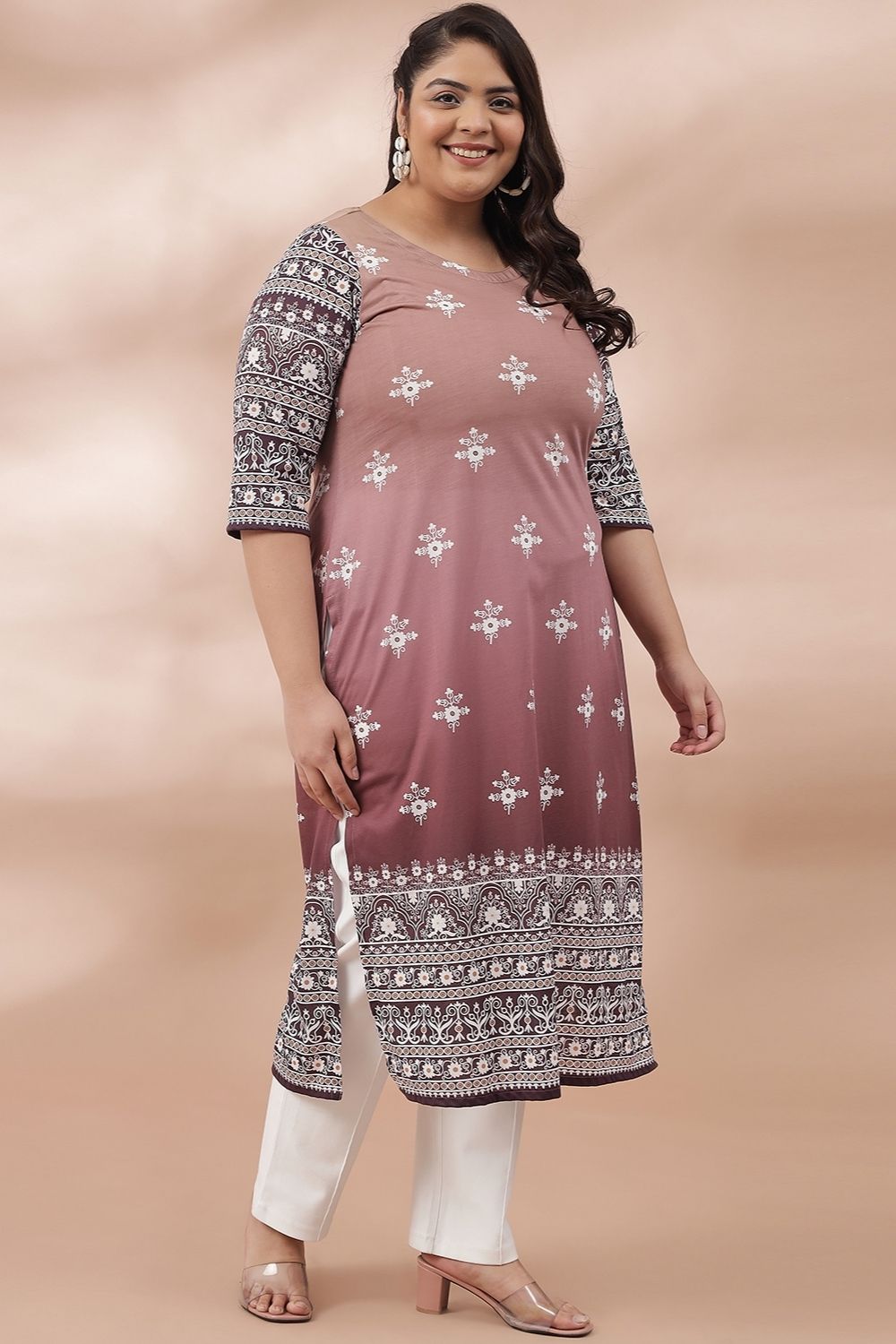 Pink Ombre Ethnic Printed Kurta