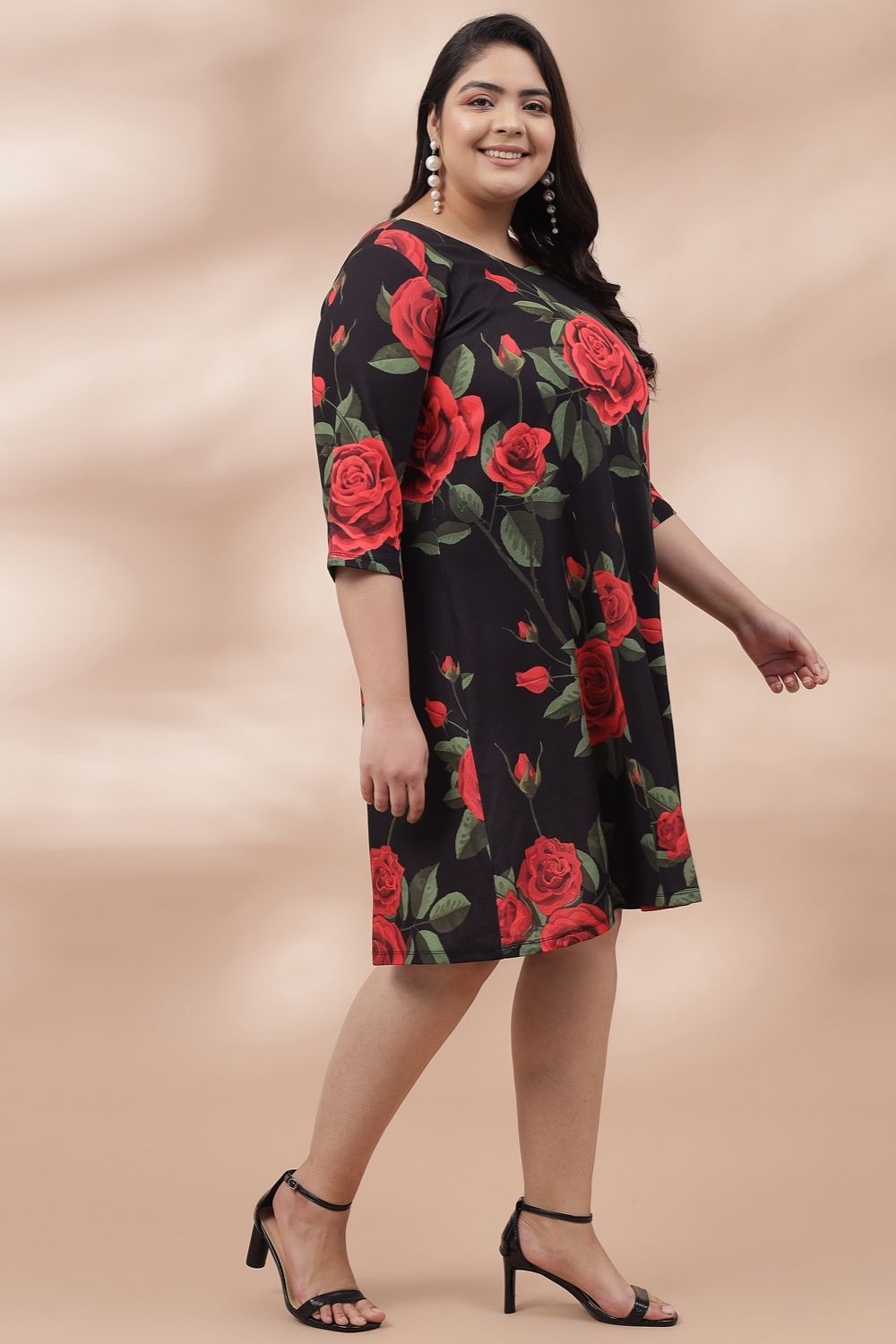 Comfortable Midnight Roses Printed Dress