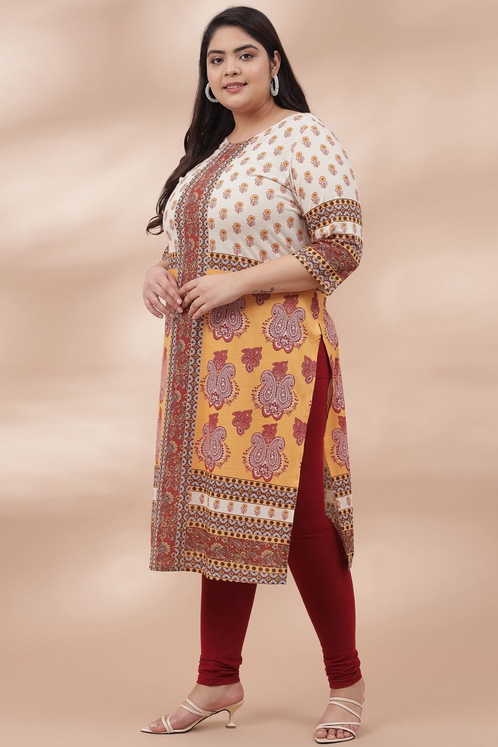 Yellow Beige Ethnic Printed Kurti