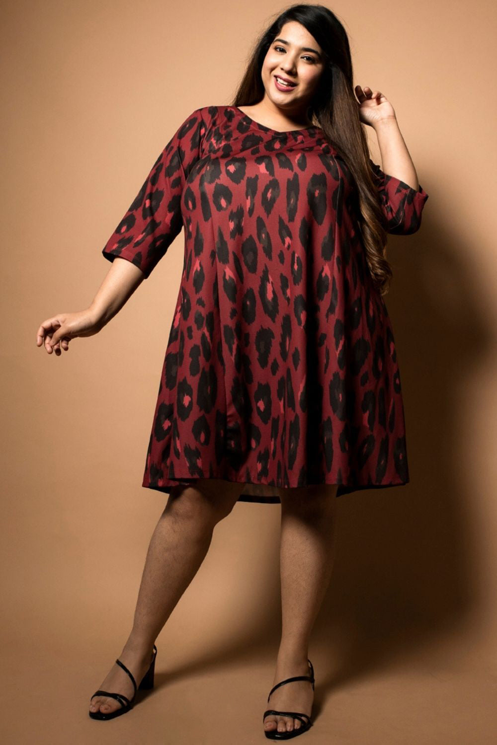 Plus Size Animal Print Red Fit And Flare Dress