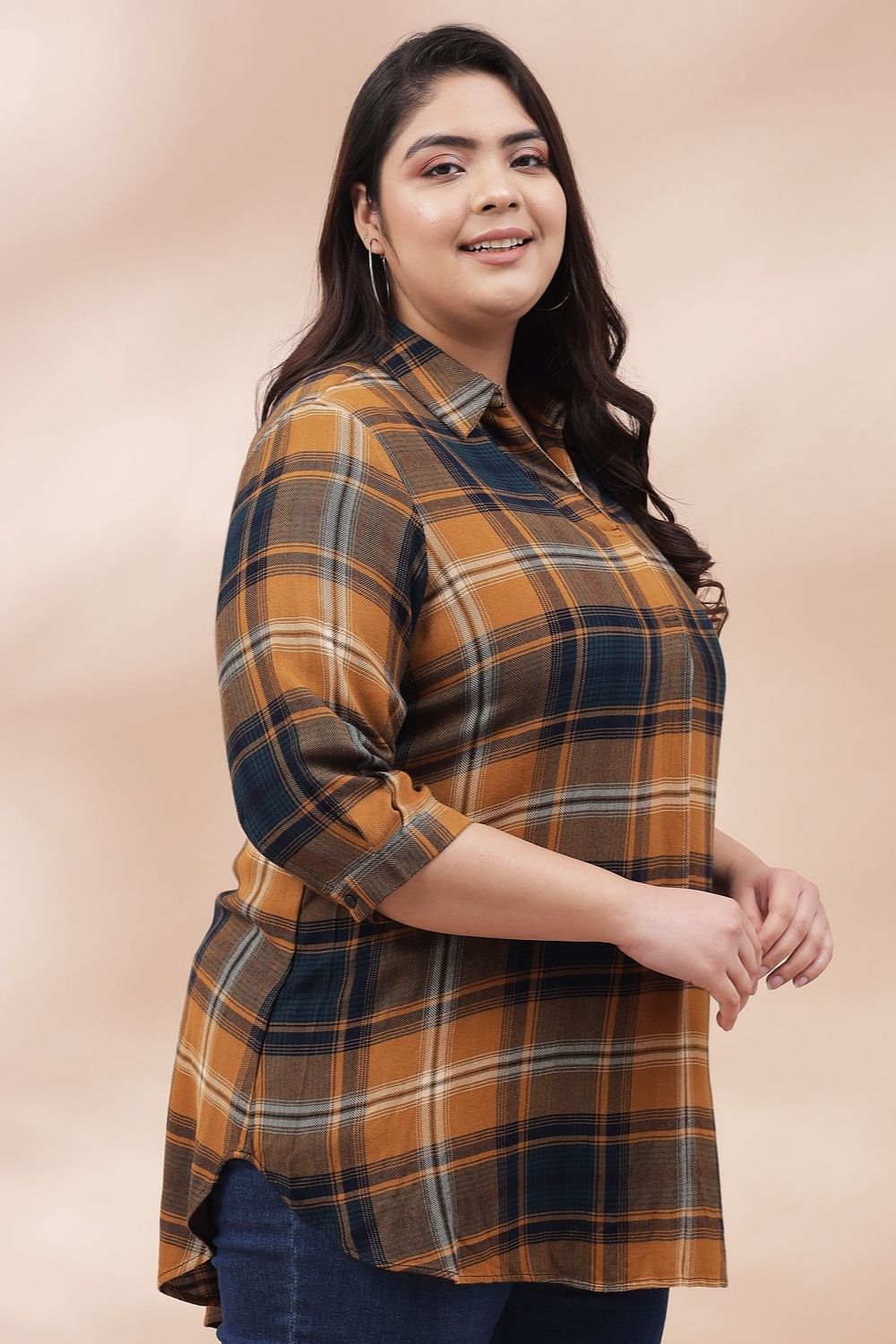 Yellow Check Centre Pleat Top