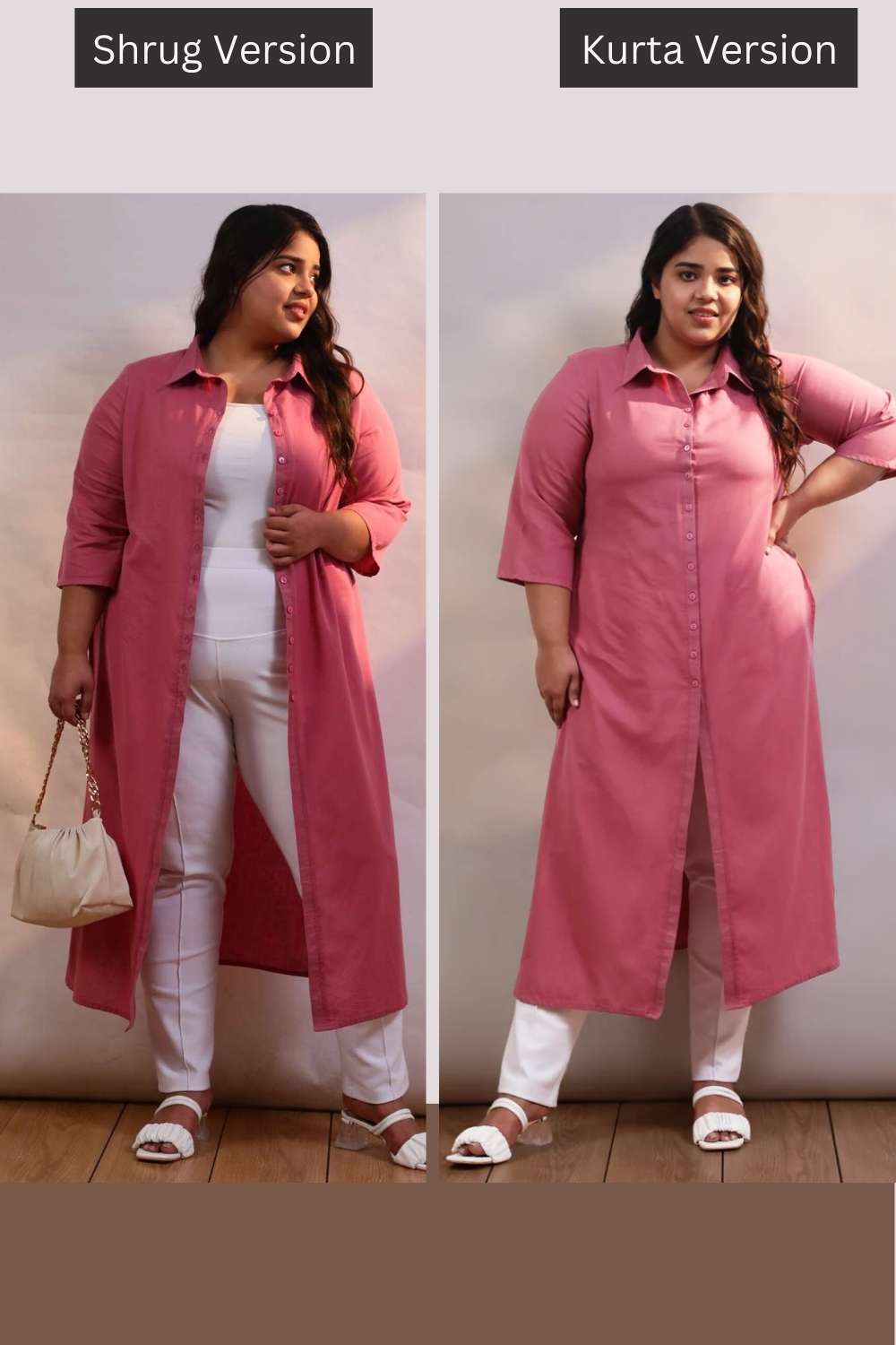 Plus Size Pink Cotton Linen Kurta Shrug