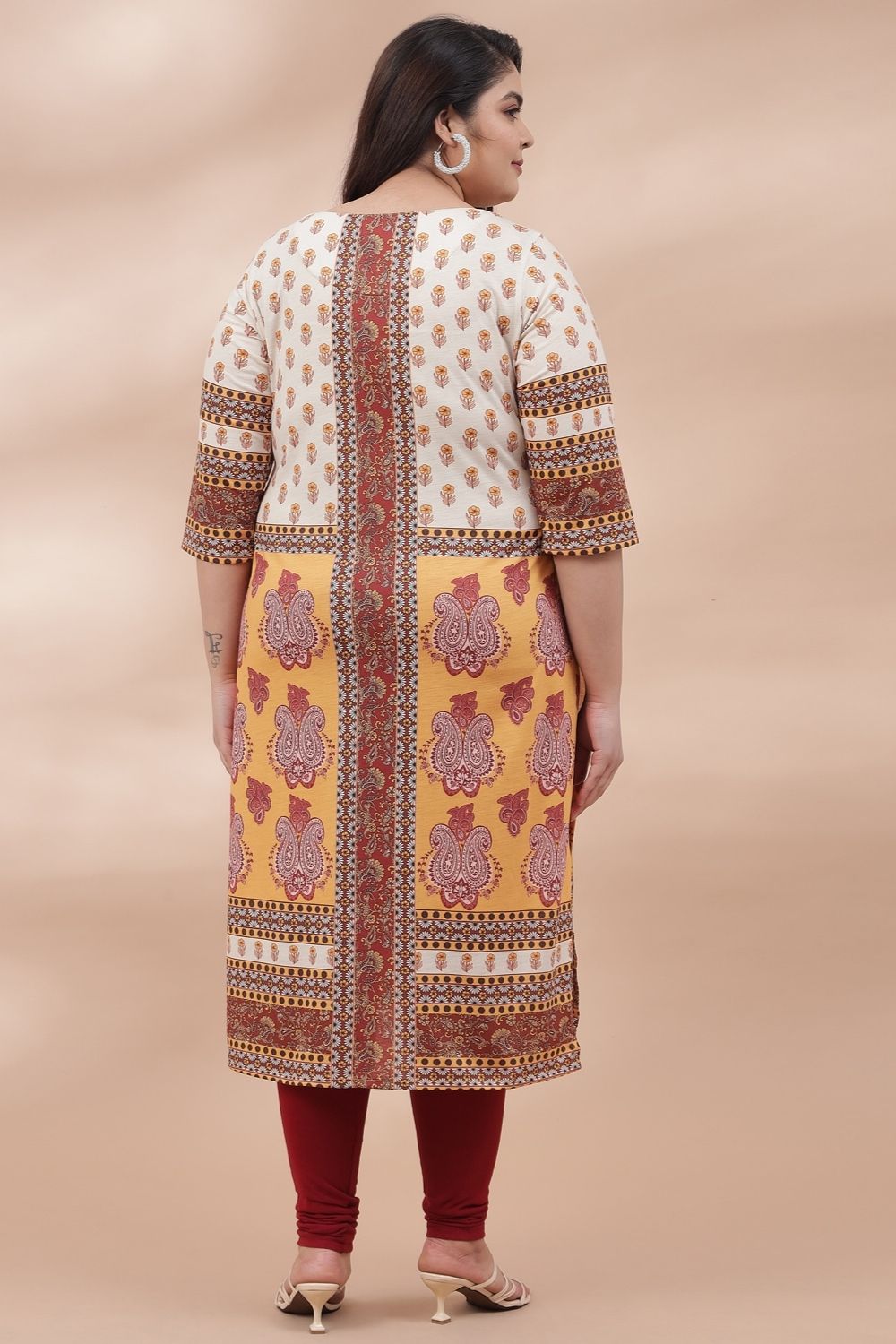 Yellow Beige Ethnic Printed Kurti